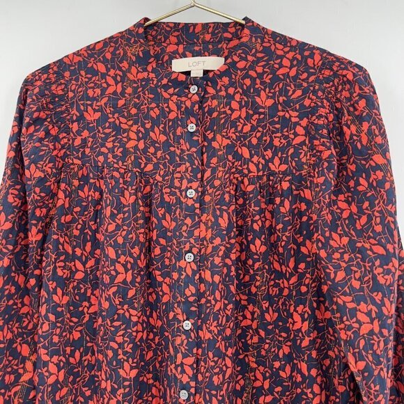 LOFT Women's Forever Navy Long Sleeve Shimmer Floral Blouse fall M - Picture 3 of 9